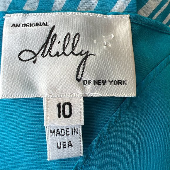 Milly of New York Sleeveless V-Neck Midi Dress Blue & White Size 10 - Picture 10 of 12